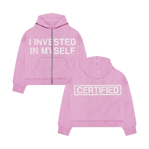 I INVESTED IN MYSELF ZIP UP HOODIE PINK (PREMADE)