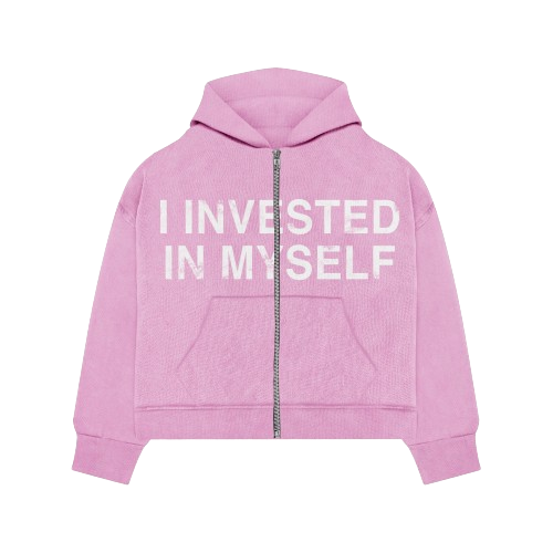 I INVESTED IN MYSELF ZIP UP HOODIE PINK (PREMADE)